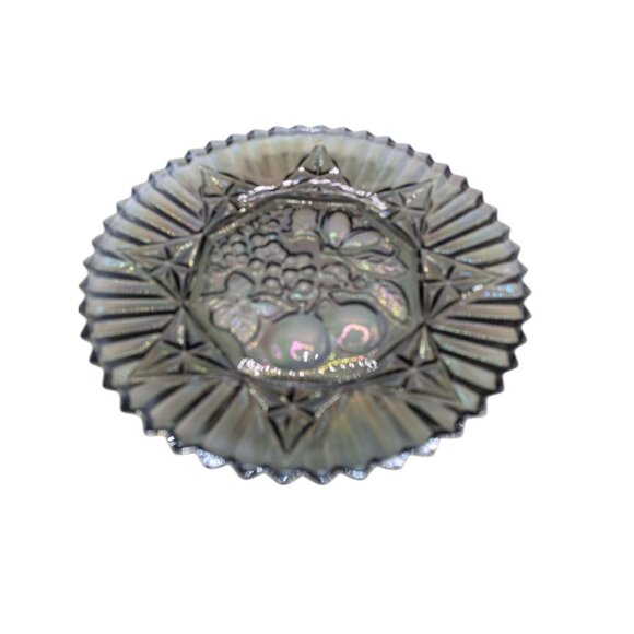 Vtg Federal Glass Pioneer Smoke Carnival Fruit, Serving Platter Iridescent - Picture 7 of 13